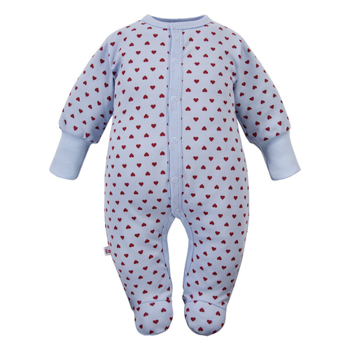 Baby-Overall Love Eevi blau mit Herzen 100% Baumwolle mit Umschlagärmeln