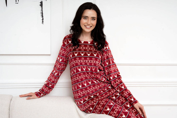 Island Fleece Damen Set Italienische Mode - burgunderfarbener Druck 