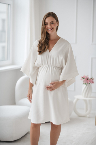Mama Zen Milk&Love Umstands- und Stillkleid, creme – Kimono mit Reißverschlüssen, Modal
