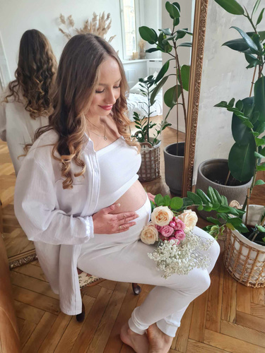 3411C/E Gerippte Umstandsleggings mit hohem Bund – Komfort und Stil in einem – Ecru