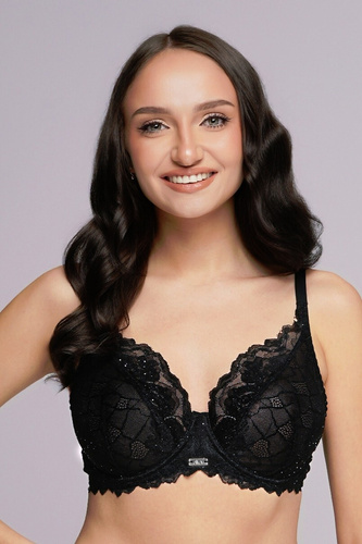 Ava Soft BH 2253 Maxi – Schwarzer Spitzen-BH, Vollschale, Ohne Bügel, Seitliche Verstärkung, Stabiler Halt & Eleganz