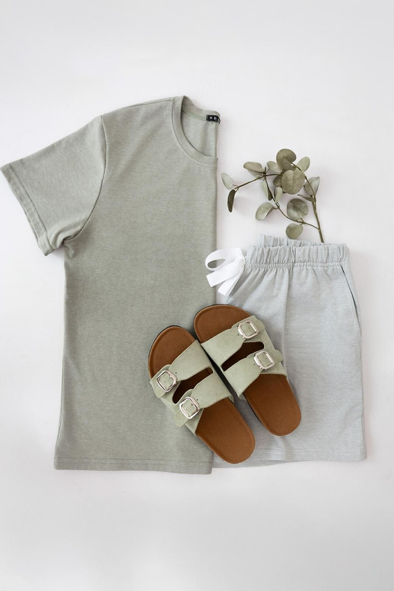 Damenpyjama Sensis Yara khaki Baumwolle Shorts mit Taschen