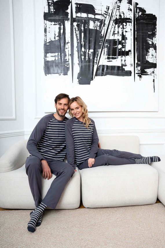 Lars Herren Schlafanzug mit langen Ärmeln, lange Hose Italian Fashion - graphite/graphite print