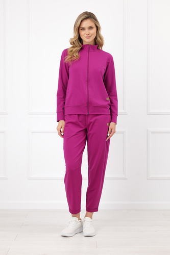Damen-Sweatshirt Credo Italian Fashion aus Baumwolle, mit Reißverschluss, Stehkragen, Taschen – Brombeere