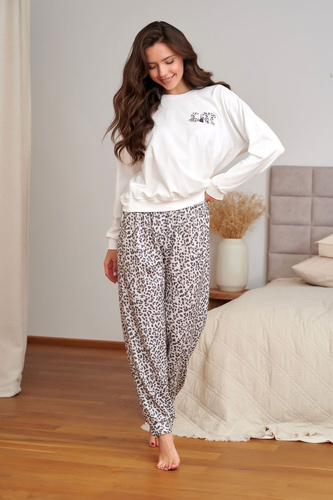 Doctor Nap 7532 Cream Leo Damenpyjama Strickjersey lang Leo
