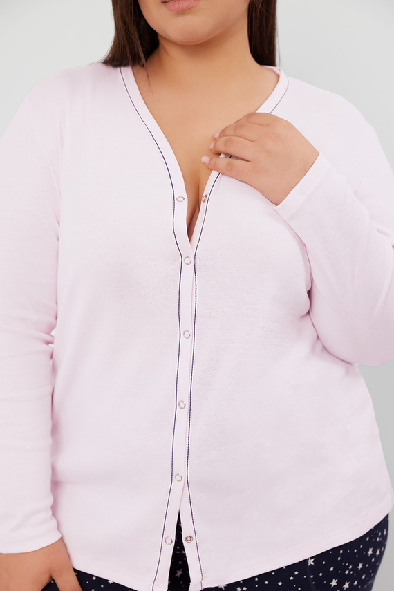 Libra Damen Schlafanzug langarm und Hose Italian Fashion - rosa/print 