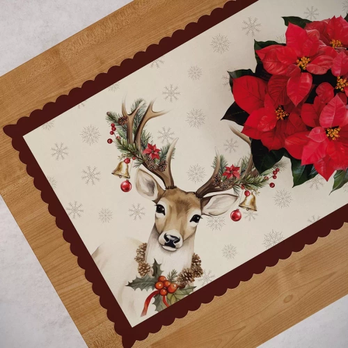 PBN288 Vintage-Hirsch-Weihnachtstischläufer Marquisette, beige