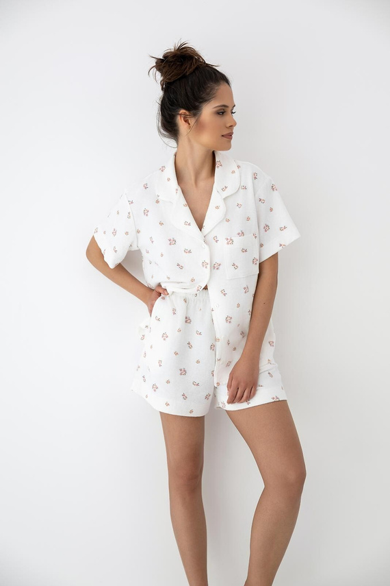 Pyjama Coralie Sensis Baumwolle Frottee Blumen bequem geknöpft