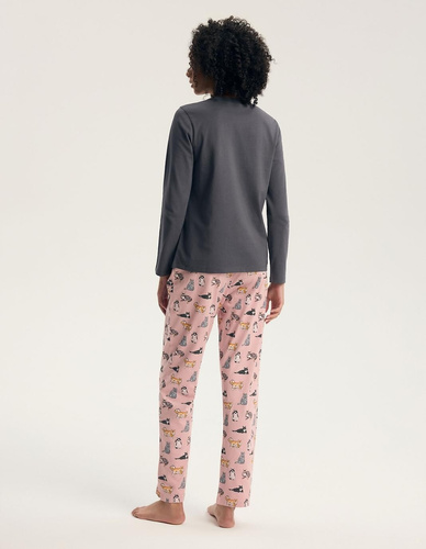 Damen-Pyjama Henderson Ginni 45419 100% Baumwolle Langarm Katzen Grau