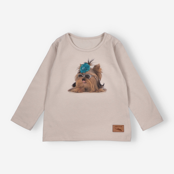 KAR-3004 Mädchenbluse mit langen Ärmeln Lagarto Verde beige – stilvoll, Baumwolle, polnische Produktion