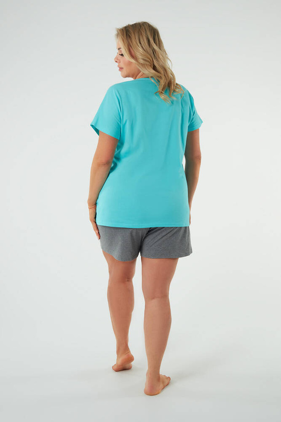 Selfie Damen Kurzarm-Pyjama, Shorts Italian Fashion - türkis/melange