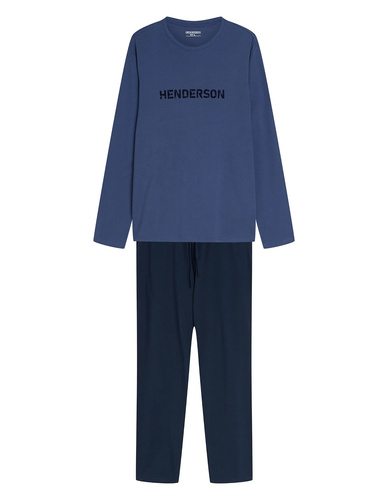 Henderson Flock 45491 Herren-Pyjama Steel Blue Lang 100% Baumwolle