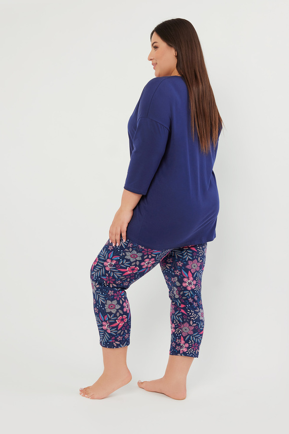 Folk Damen Schlafanzug 3/4 Ärmel, 7/8 Hose Italian Fashion - marineblau/print