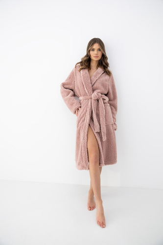 Sensis Caira Damen Bademantel Beige, weich, lang mit Schalkragen