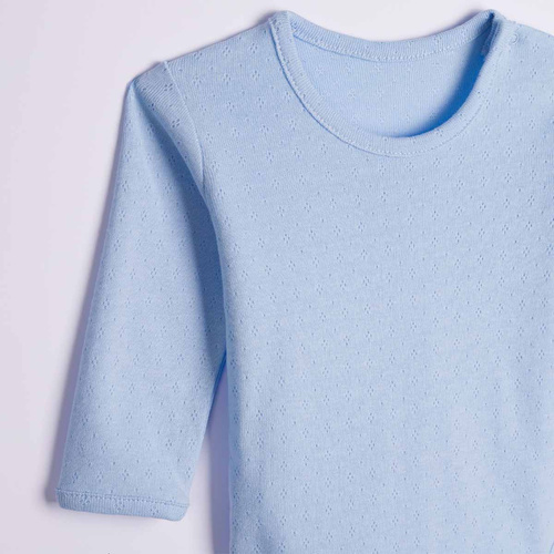224046 Nicol Babybody Langarm 100% Baumwolle Lochmuster Blau