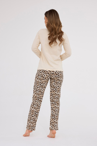 DR 655/439 Cornette Damenpyjama, beige Leopard, lange Baumwolle