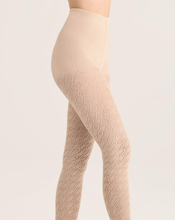 Gabriella Cashmir Baumwollstrumpfhose wz.103 150 den latte – warm, mit Lochmuster