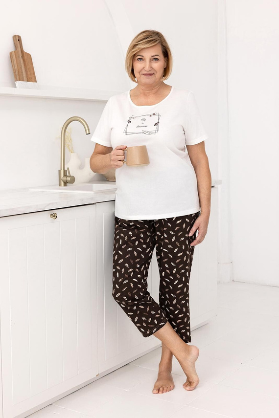 Nachtkleid 733 Regina – aus Baumwolle, mit kurzem Ärmel, Halbkragen, dekorativem Print | Komfort und Stil