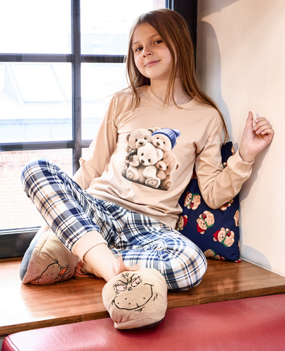 594/187 592/187 Cornette Bears Mädchenpyjama | Baumwolle, bedruckt, lange karierte Hose