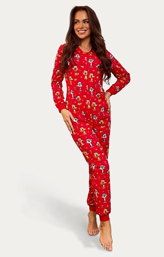 786/473 Dog 3 Cornette Damen-Jumpsuit – Rot, Weihnachten, Baumwolle