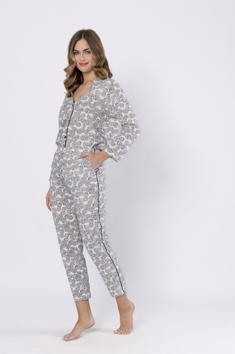 1609 Bronia Leveza Pyjama, schwarz – klassisch, geknöpft, lange Ärmel