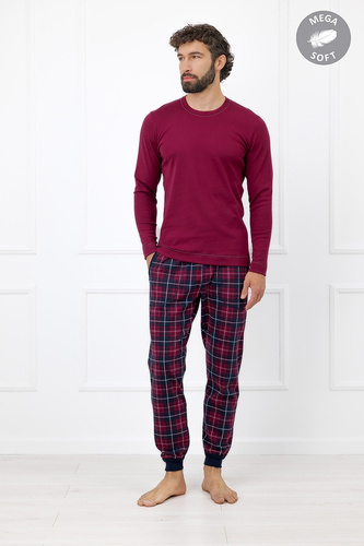 Italian Fashion Brajan Herren-Pyjama Mega Soft, lang, karierte Hose - bordeaux