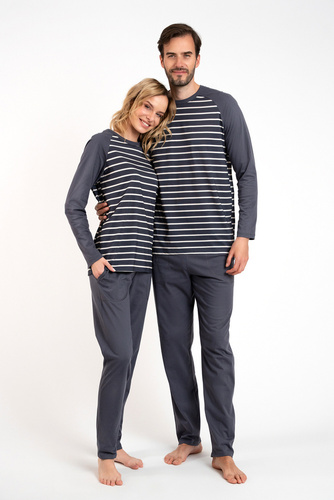 Oda Damen Schlafanzug langarm, lange Hose Italian Fashion - graphite/graphite print