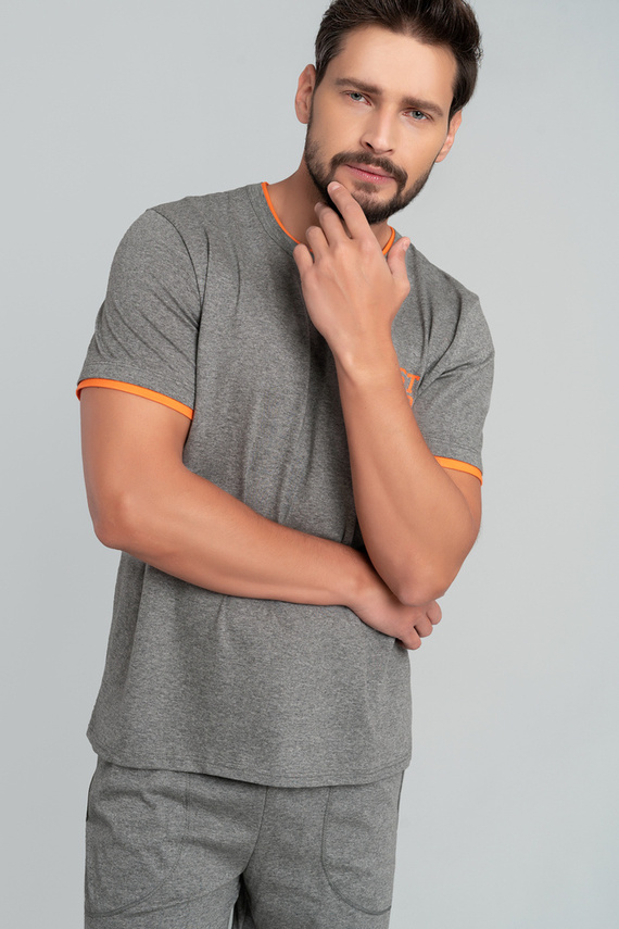 Marek Herren Schlafanzug kurzarm, 3/4 Hose Italian Fashion- mittel melange