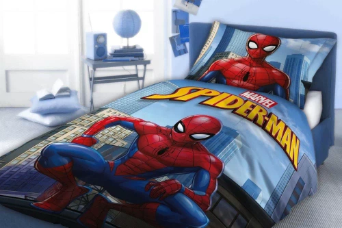 Spider-Man Faro-Baumwollbettwäsche, blau – 100 % Baumwolle, Set für einen Jungen