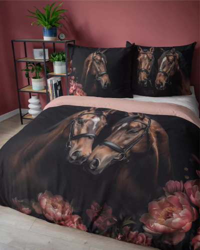 5295 A Holland Cotton Bettwäsche Pferde Blumen Detexpol schwarz