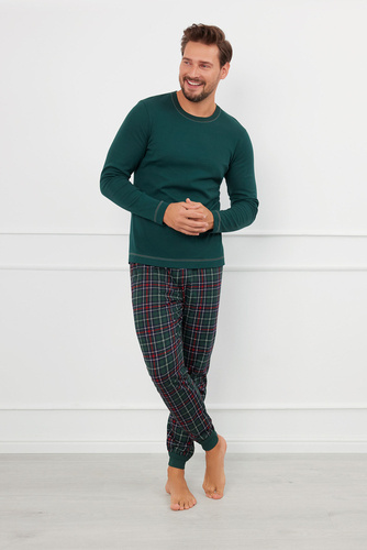 Fogo Herren Schlafanzug langarm, lange Hose Italian Fashion - grün/print