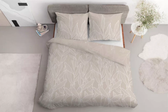 5087 A Satinbettwäsche Blätter Detexpol beige