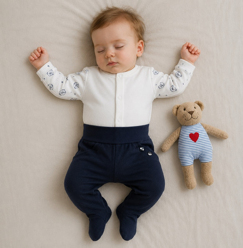Mamatti Baby-Kaftan Weiß mit Bären, Baumwolle, mit Druckknöpfen