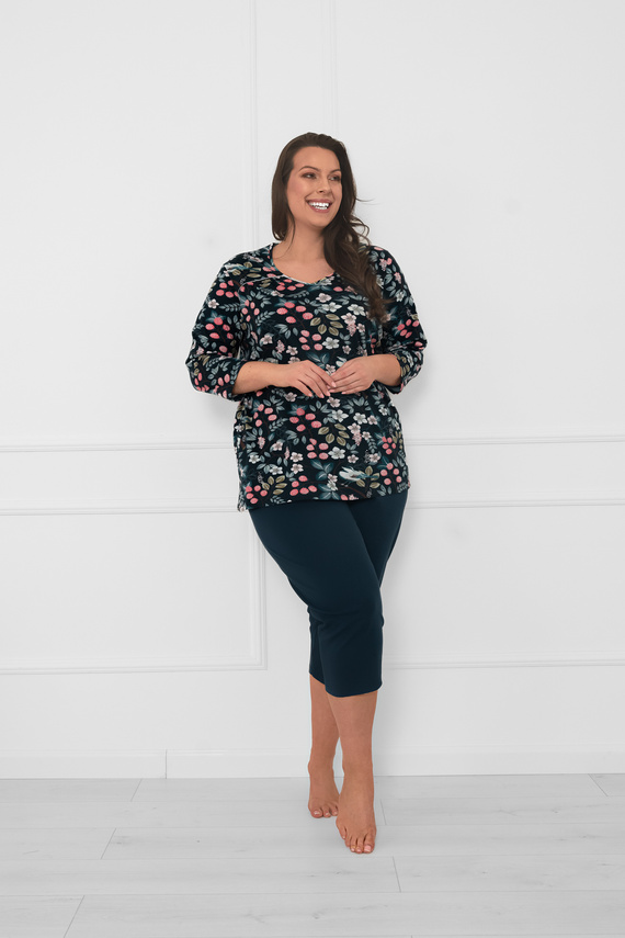 Damen Baumwollpyjama Lucja 3/4 Ärmel und Hose Italian Fashion  