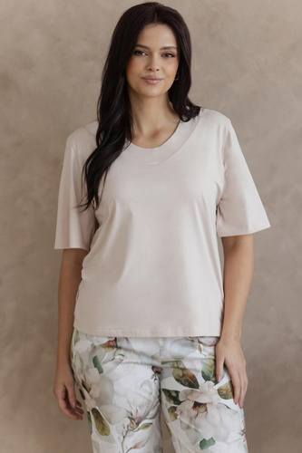 Afrodyta Taro Damenpyjama aus Baumwolle mit Blumenprint, 7/8-Hose, Halbarm