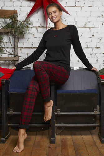 Ordesa Damen Schlafanzug langarm, lange Hose Italian Fashion - schwarz/print