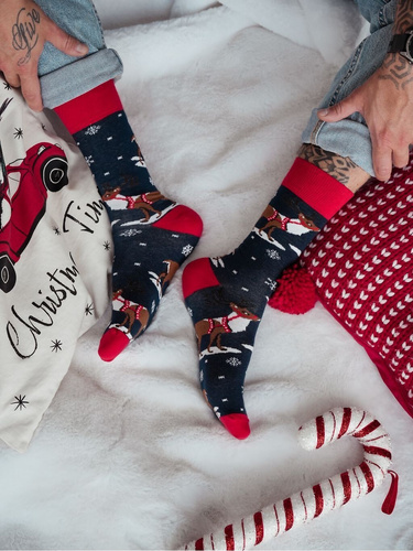 1290-035 Milena Rentier mit Geschirr Herren-Weihnachtssocken Marineblau