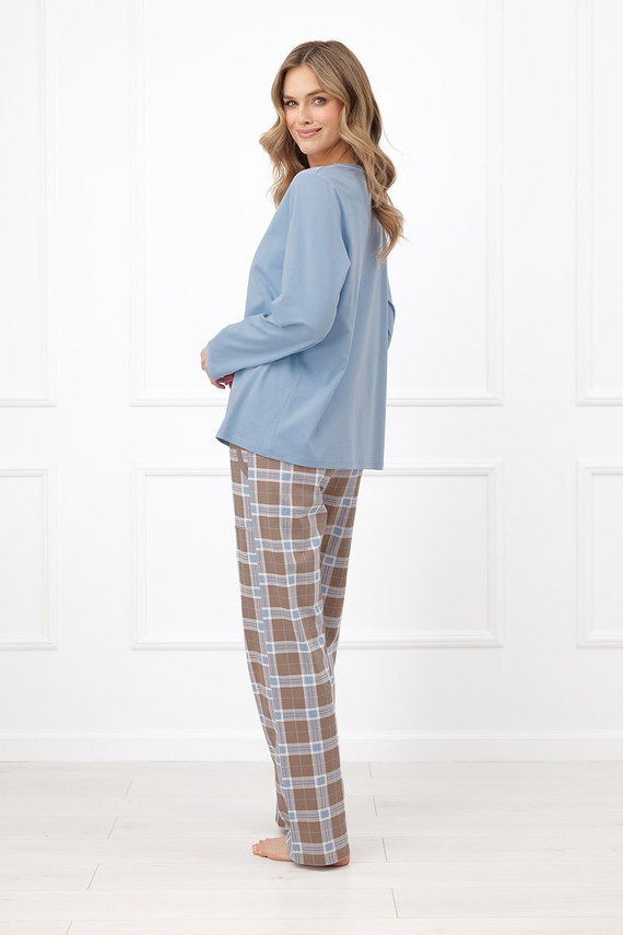 Damen-Pyjama Italian Fashion Delma 100% Baumwolle Lang Hose Kariert-Stahl