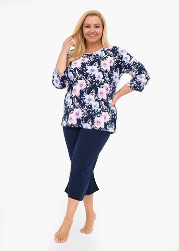 Damenpyjama 147/465 Anabel CORNETTE – Baumwolle, 3/4 Ärmel, Marineblau