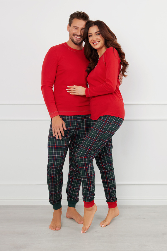 Fogo Herren Schlafanzug langarm, lange Hose Italian Fashion - rot/print