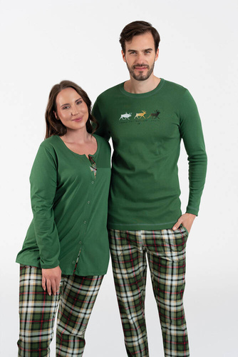 Asama Ungeknöpfter Damenpyjama langarm, lange Hose Italian Fashion grün/print 