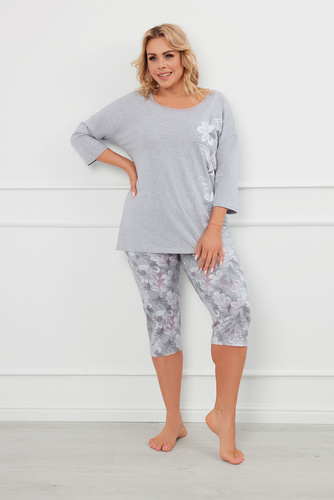 Ibena Damen 3/4 Ärmel Schlafanzug, 3/4 Hose Italian Fashion - melange/print