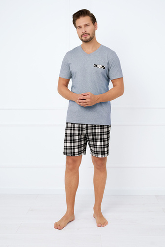 Klark Herren Kurzarm-Pyjama, Shorts Italian Fashion - melange/print