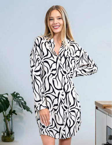 PDK4800-003 Cremefarbenes Nachthemd von Moraj – Viskose, lange Ärmel, mit Knöpfen geschlossen