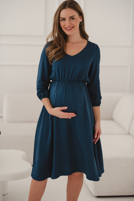 Lovely Dress Midi Milk&Love Umstands- und Stillkleid – Marineblau, 100 % Viskose, 3/4-Ärmel | Stil und Komfort