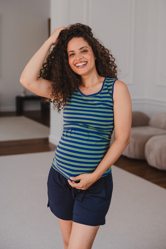 Milk&Love Milk Top Umstands- und Stillshirt mit Trägern, blau-grün gestreift