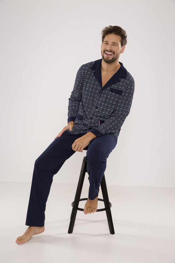 538 Carlo Herren Schlafanzug De lafense - navy blau + quadratisch