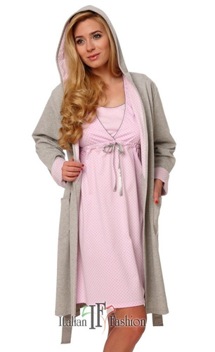 Damen-Komfort-Bademantel Italian Fashion- melange/rosa