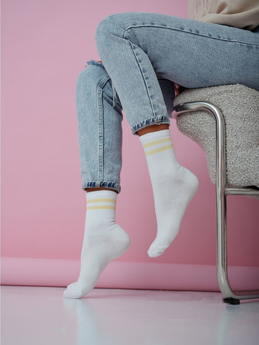 Damen Baumwollsocken Milena 0200 – gerippt bequem für Alltag yellow