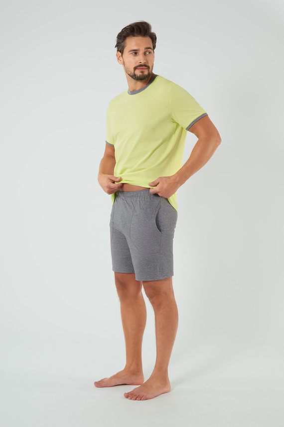Nikodem Herren Kurzarm-Pyjama, Shorts Italienische Mode - lindgrün